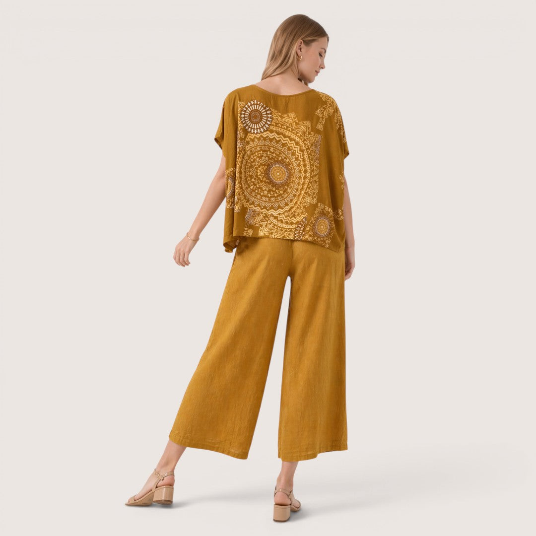 Zahra | Women’s Boho Print Top and Wide Leg Pants Set
