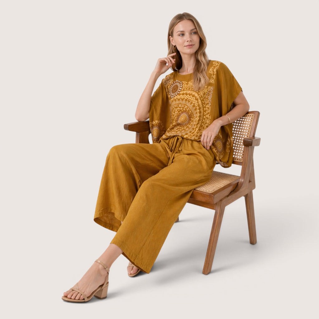 Zahra | Women’s Boho Print Top and Wide Leg Pants Set