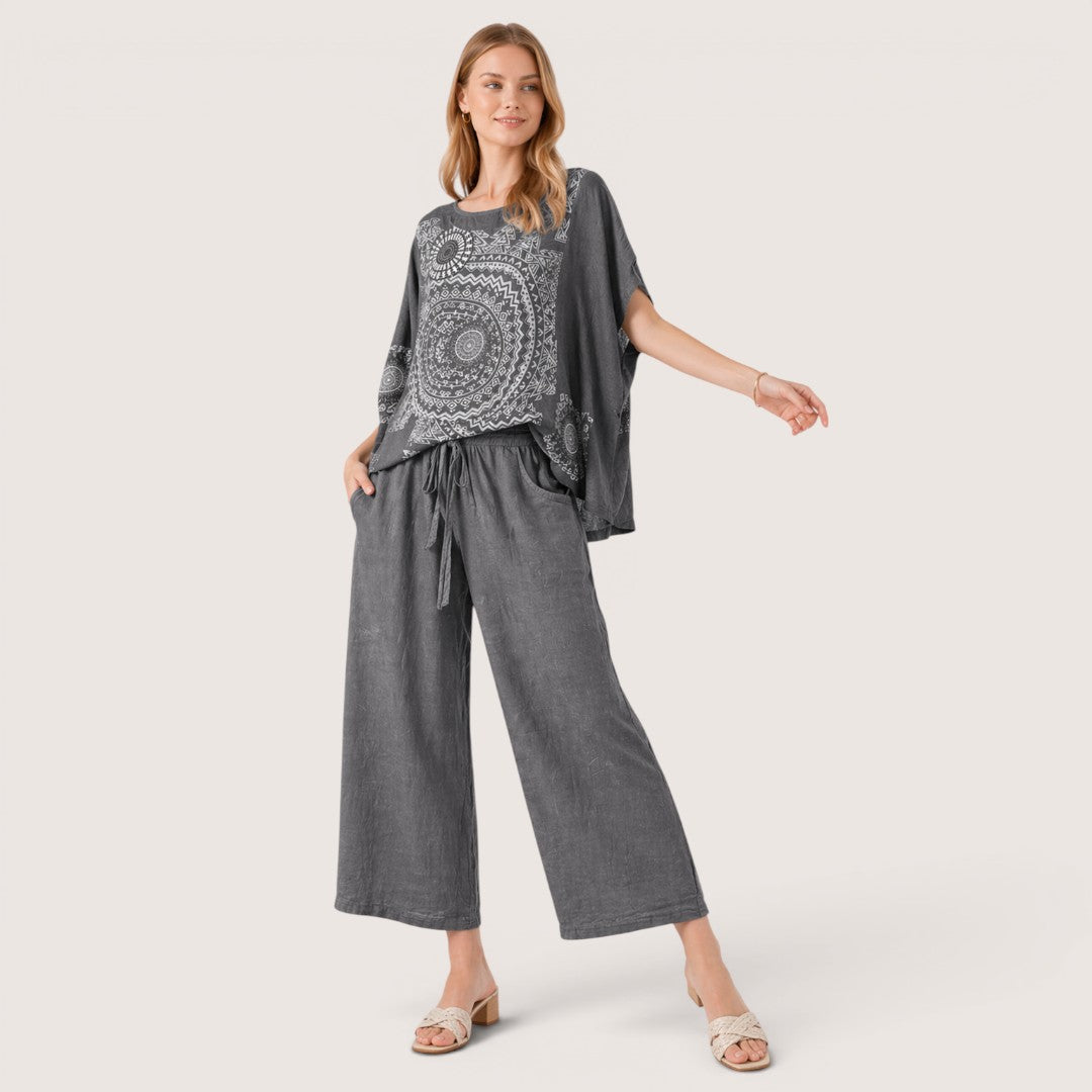 Zahra | Women’s Boho Print Top and Wide Leg Pants Set