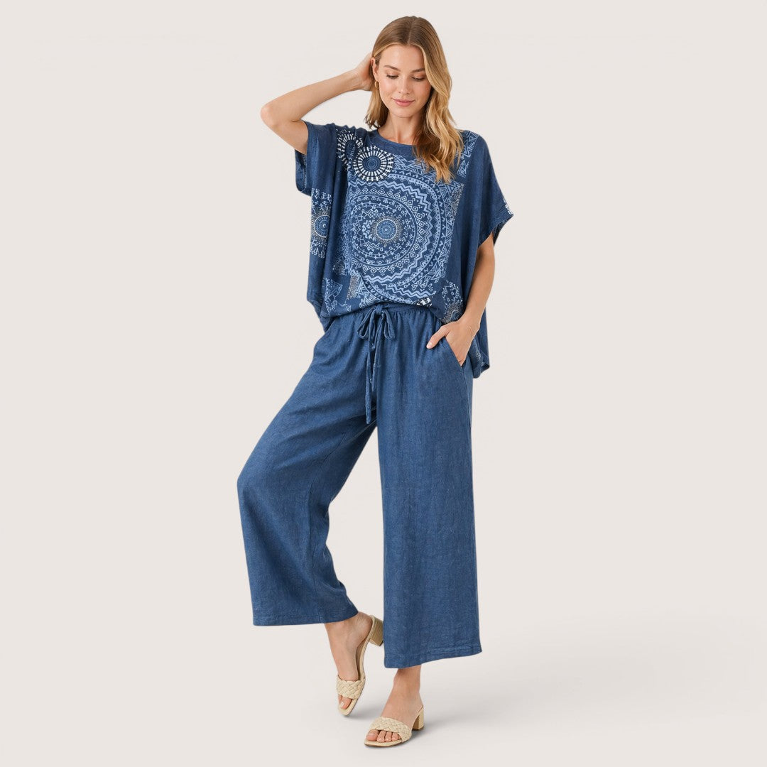 Zahra | Women’s Boho Print Top and Wide Leg Pants Set