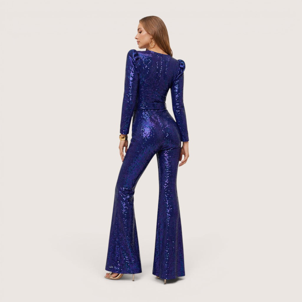 Celestia | Women’s Sequin Long Sleeve Flared Jumpsuit
