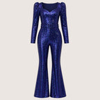 Celestia | Women’s Sequin Long Sleeve Flared Jumpsuit