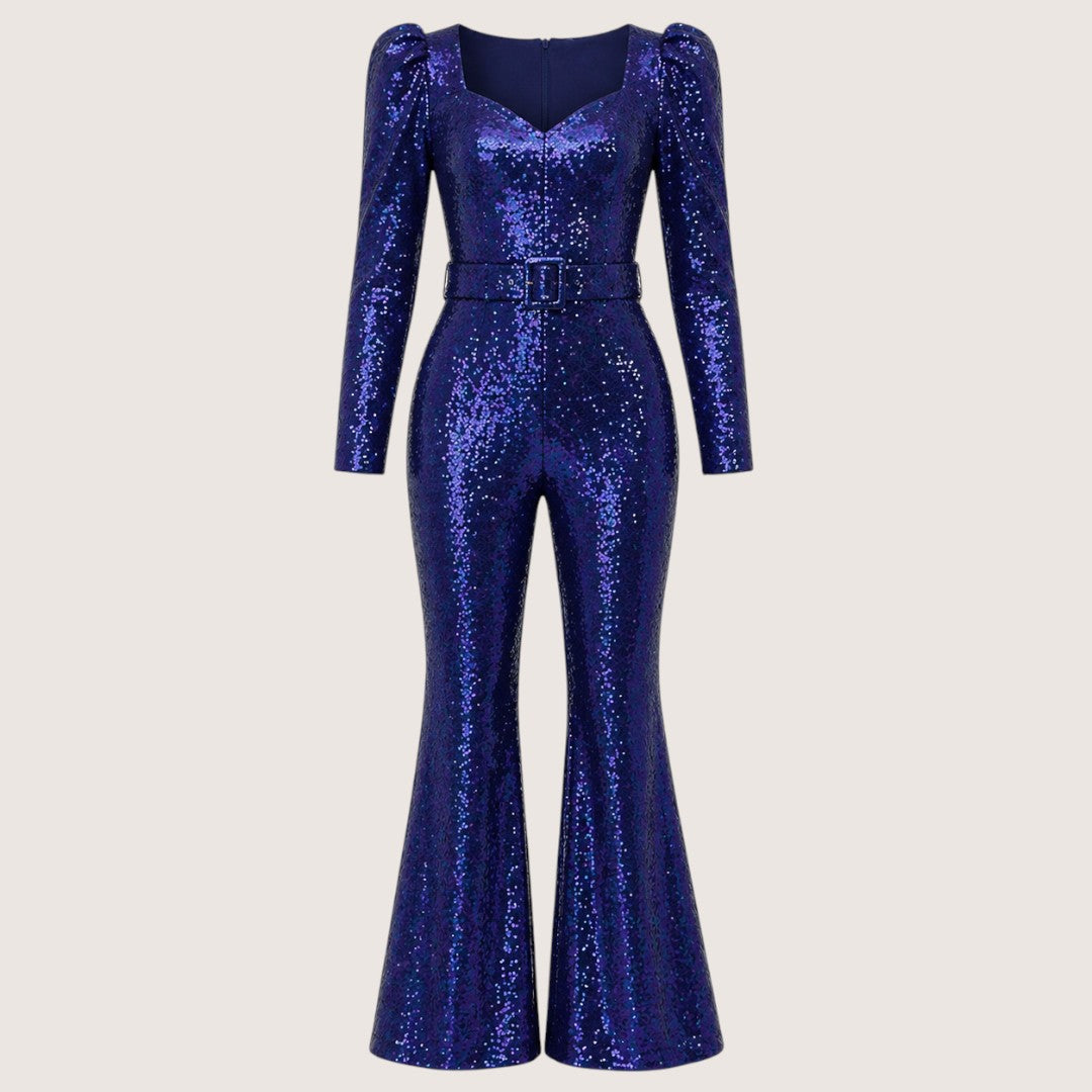 Celestia | Women’s Sequin Long Sleeve Flared Jumpsuit