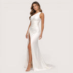 Aria | Women’s One-Shoulder Satin Maxi Dress with High Slit