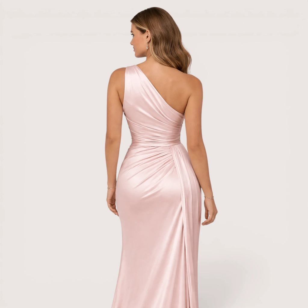 Aria | Women’s One-Shoulder Satin Maxi Dress with High Slit