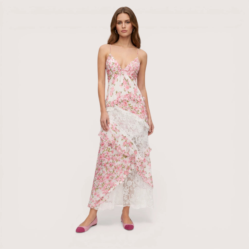 Liora | Women’s Floral Lace Slip Maxi Dress with Ruffle Hem