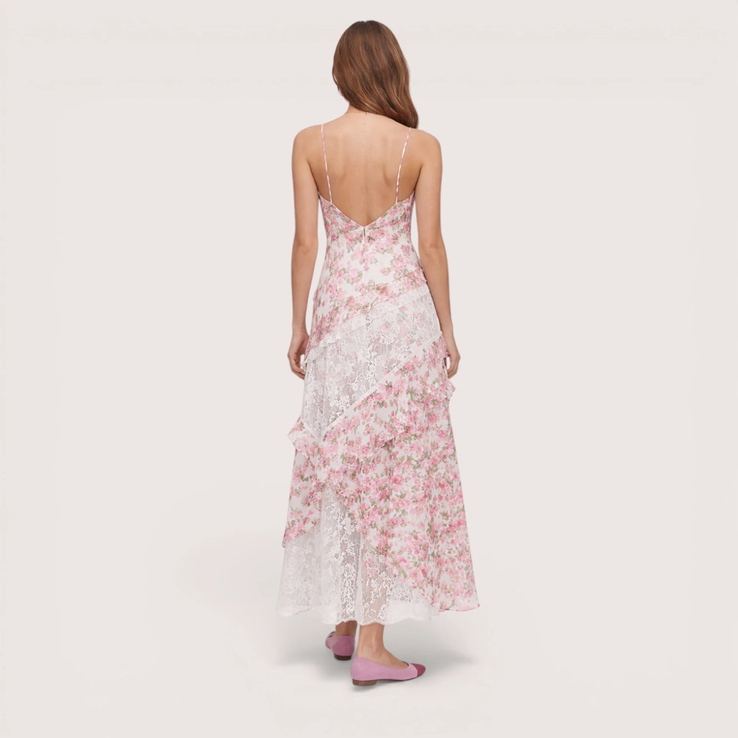 Liora | Women’s Floral Lace Slip Maxi Dress with Ruffle Hem
