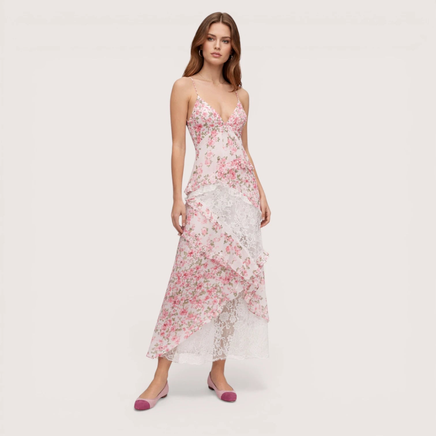 Liora | Women’s Floral Lace Slip Maxi Dress with Ruffle Hem