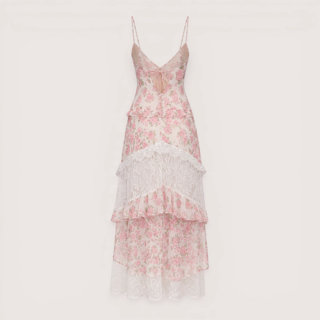 Liora | Women’s Floral Lace Slip Maxi Dress with Ruffle Hem