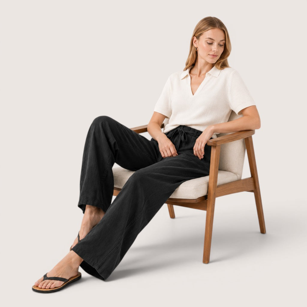 Olivienne | Women’s Linen Wide-Leg Drawstring Pants