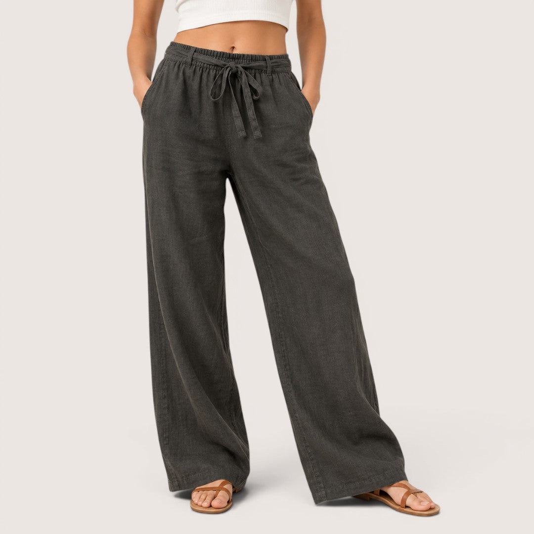 Olivienne | Women’s Linen Wide-Leg Drawstring Pants