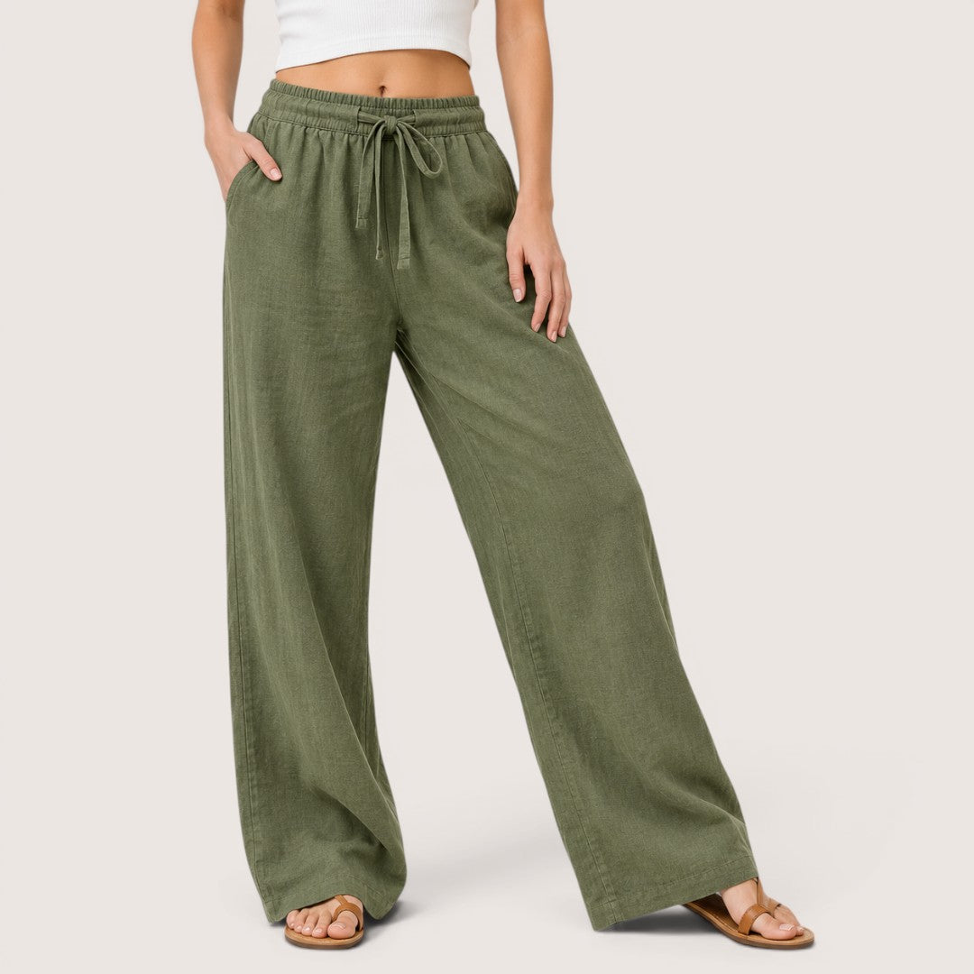 Olivienne | Women’s Linen Wide-Leg Drawstring Pants