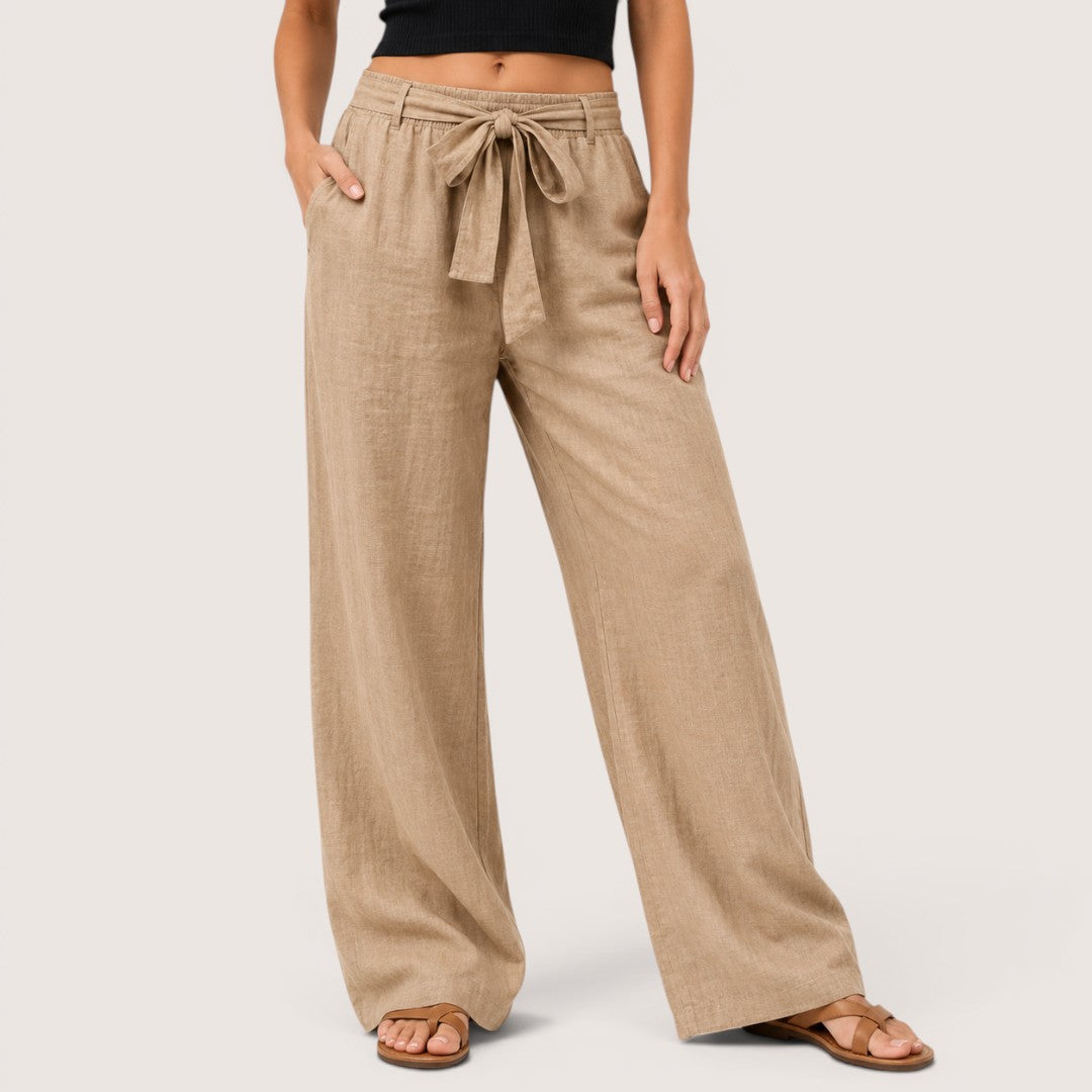 Olivienne | Women’s Linen Wide-Leg Drawstring Pants