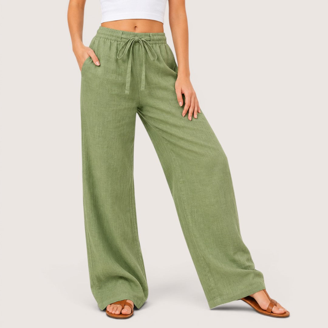 Olivienne | Women’s Linen Wide-Leg Drawstring Pants
