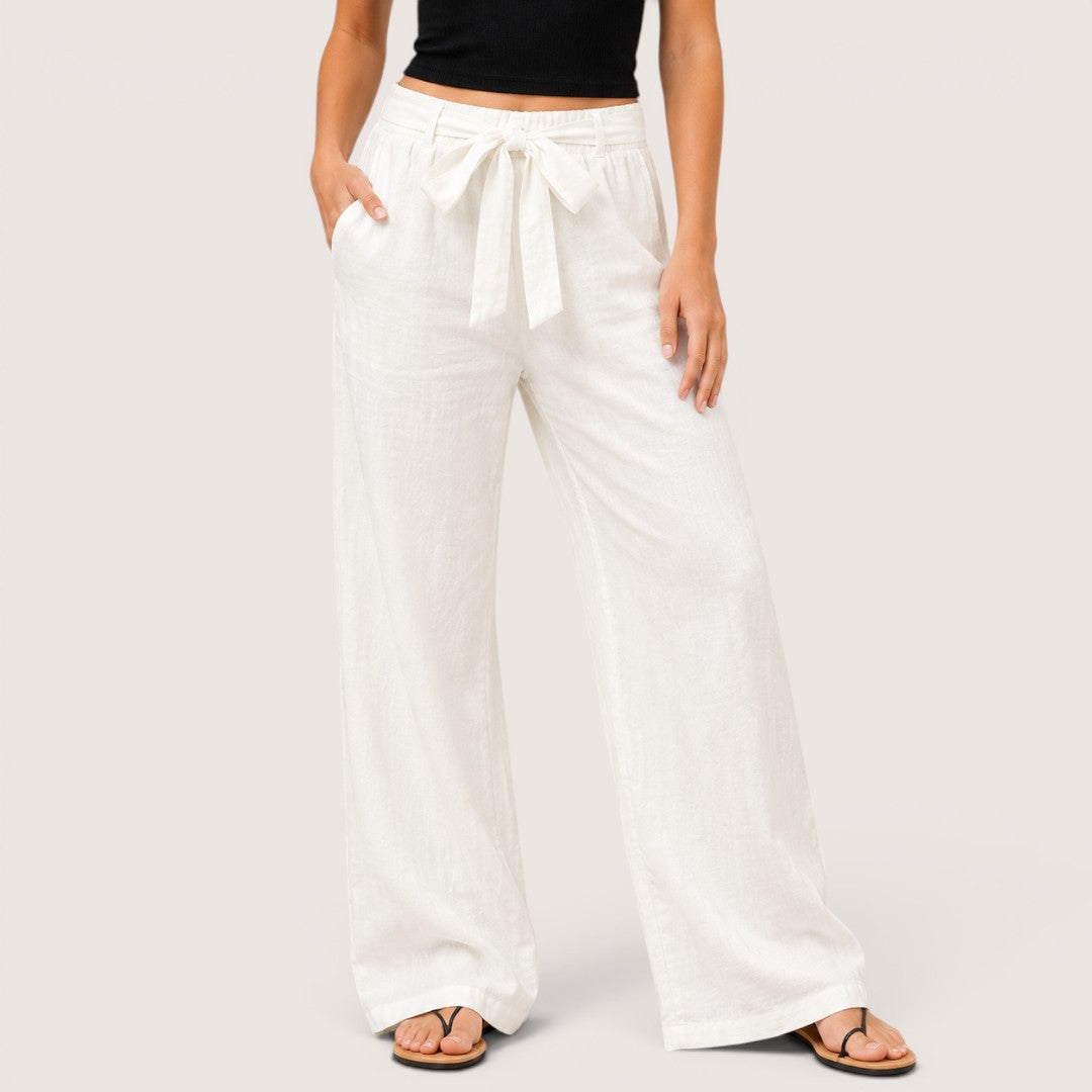 Olivienne | Women’s Linen Wide-Leg Drawstring Pants