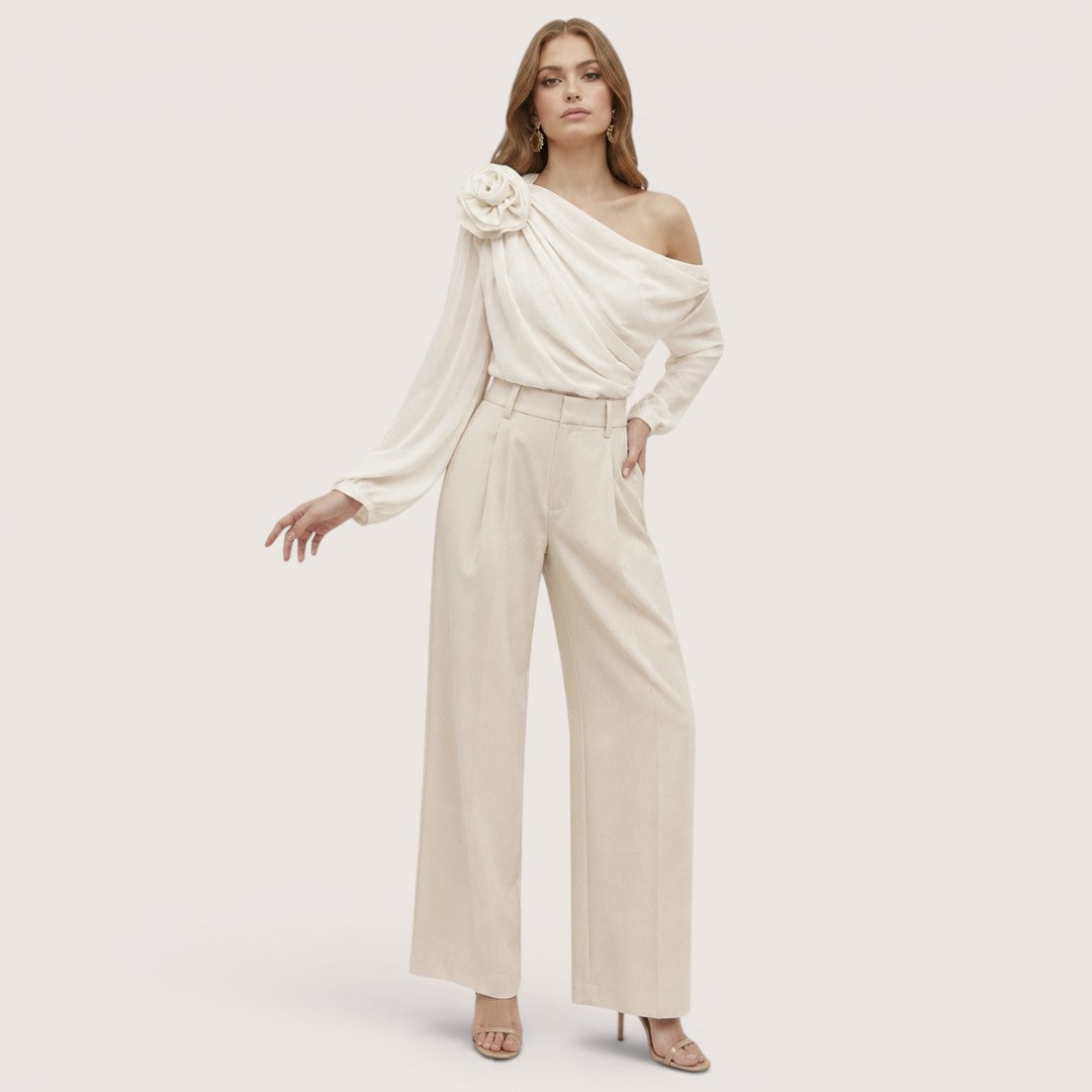 Soreia | Women’s One-Shoulder Draped Chiffon Blouse