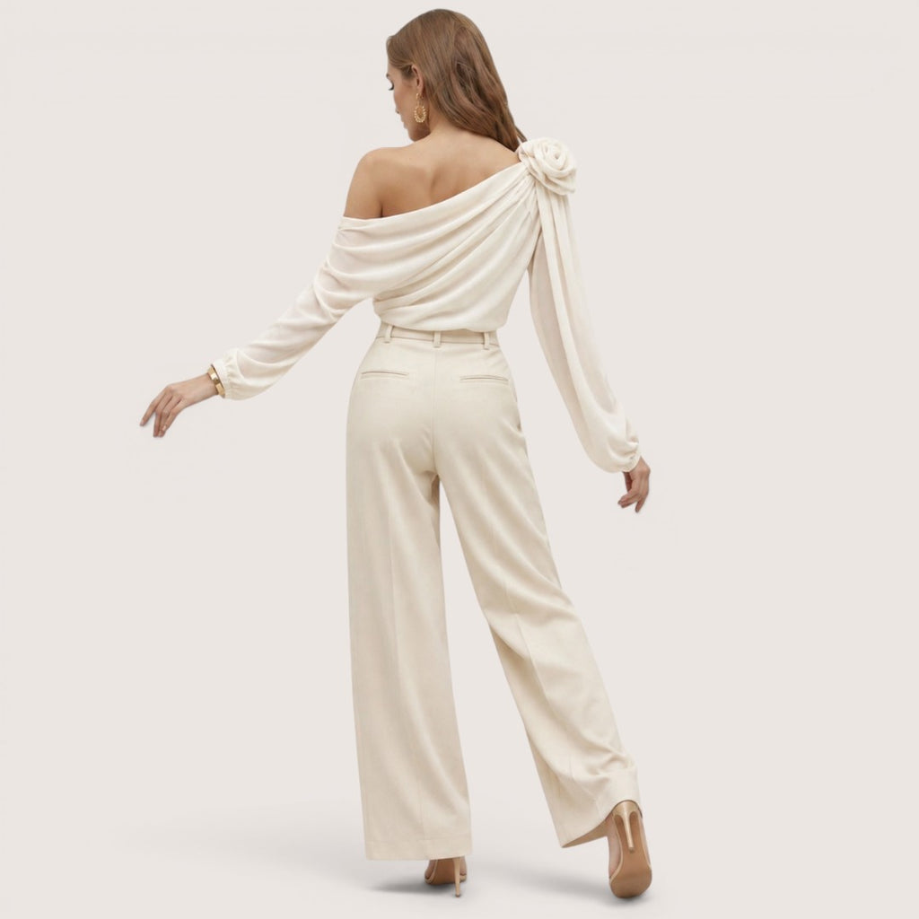 Soreia | Women’s One-Shoulder Draped Chiffon Blouse