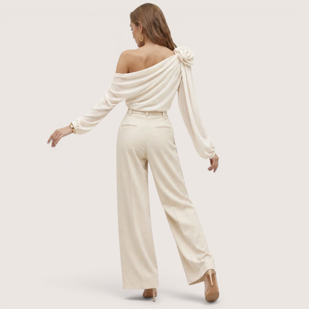 Soreia | Women’s One-Shoulder Draped Chiffon Blouse