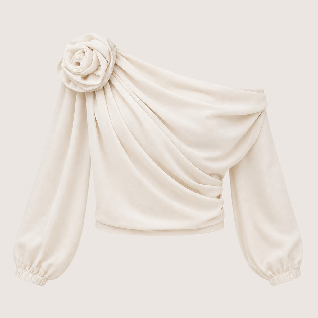 Soreia | Women’s One-Shoulder Draped Chiffon Blouse