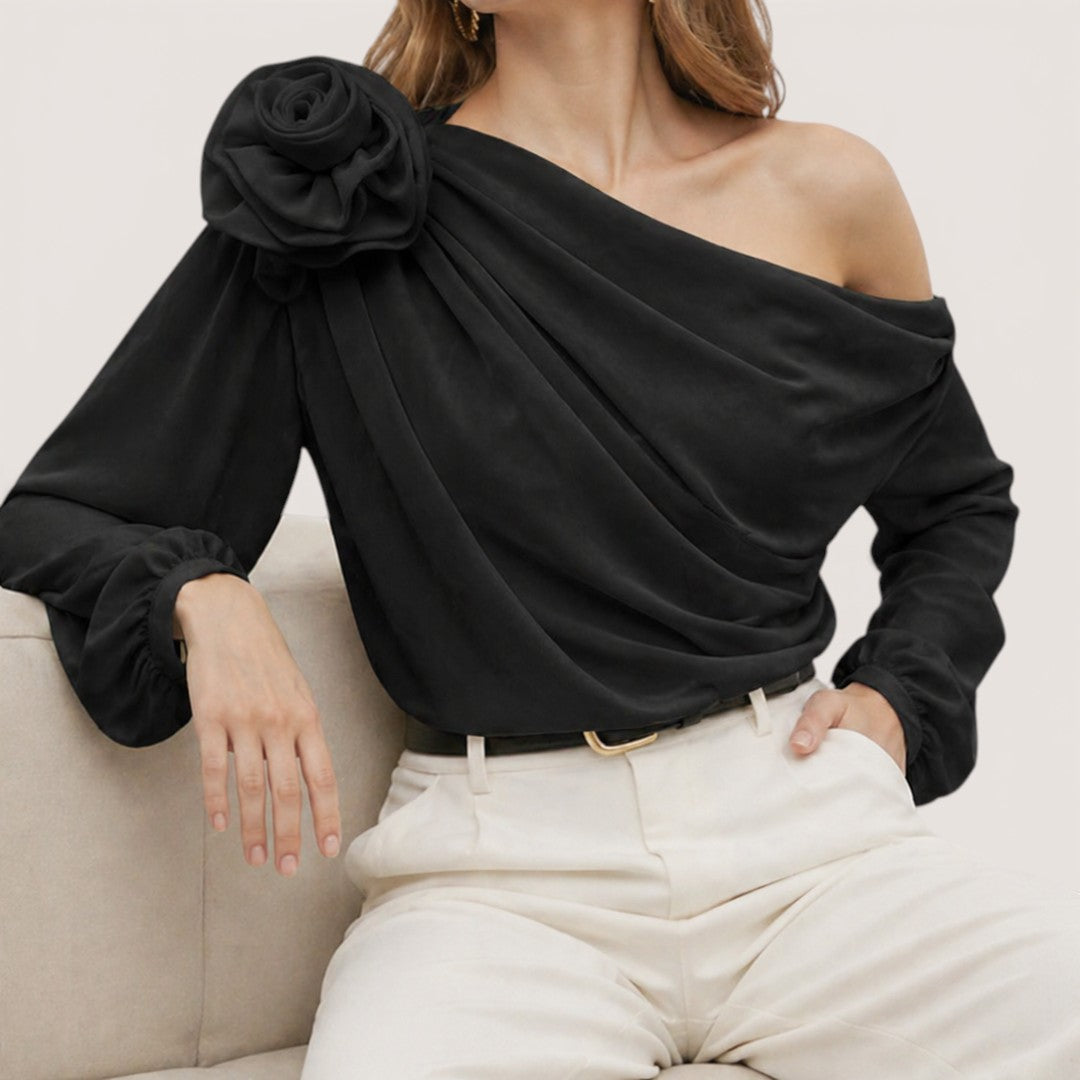 Soreia | Women’s One-Shoulder Draped Chiffon Blouse