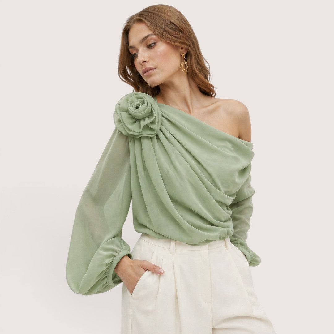 Soreia | Women’s One-Shoulder Draped Chiffon Blouse