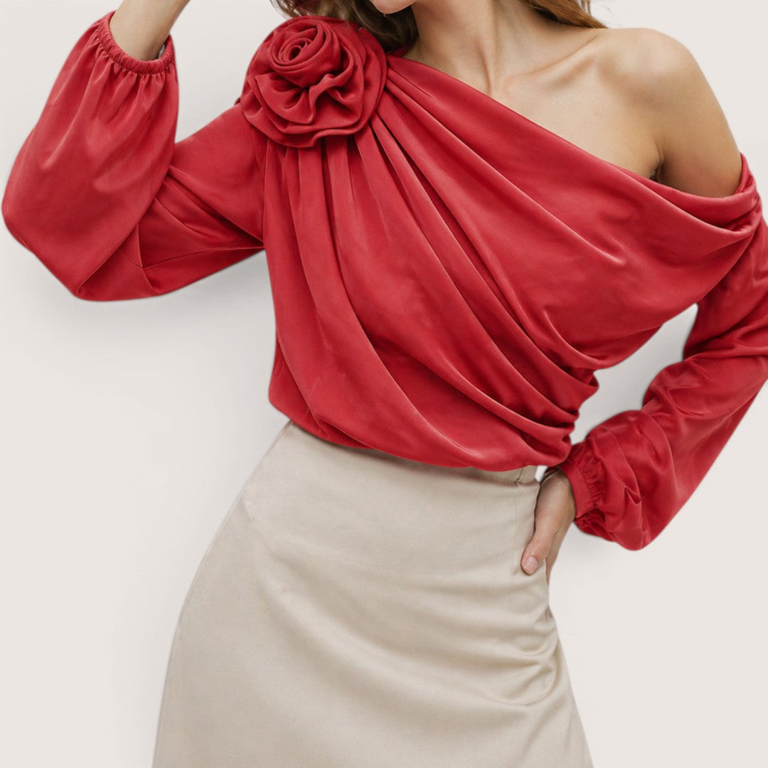 Soreia | Women’s One-Shoulder Draped Chiffon Blouse