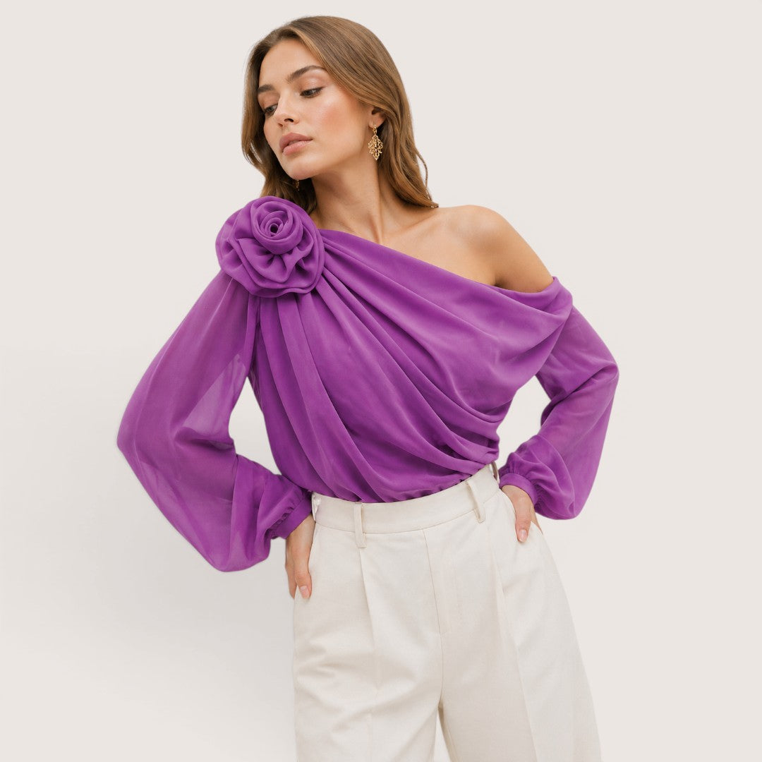Soreia | Women’s One-Shoulder Draped Chiffon Blouse