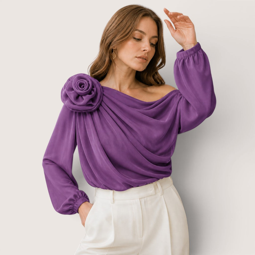 Soreia | Women’s One-Shoulder Draped Chiffon Blouse