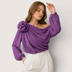 Soreia | Women’s One-Shoulder Draped Chiffon Blouse