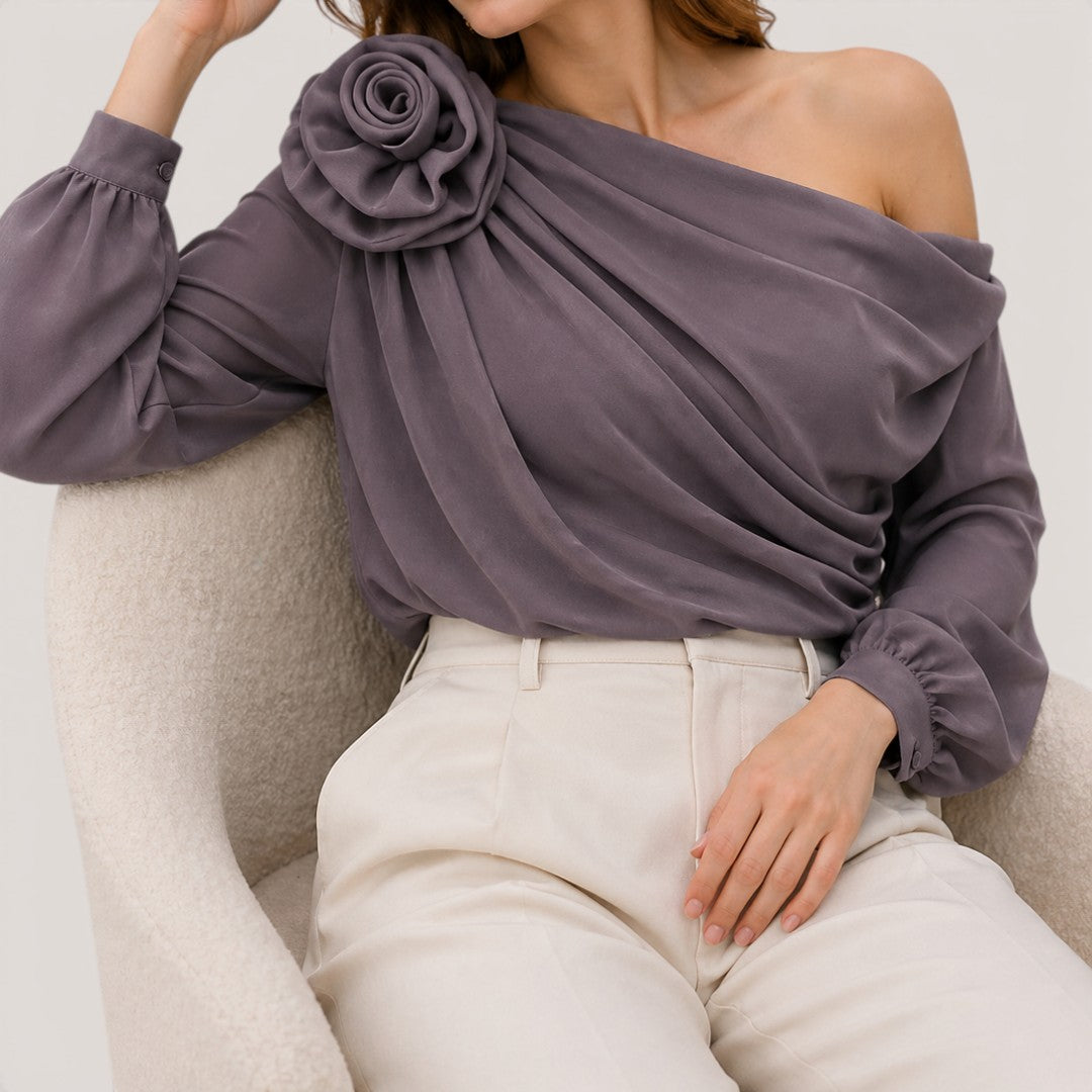 Soreia | Women’s One-Shoulder Draped Chiffon Blouse