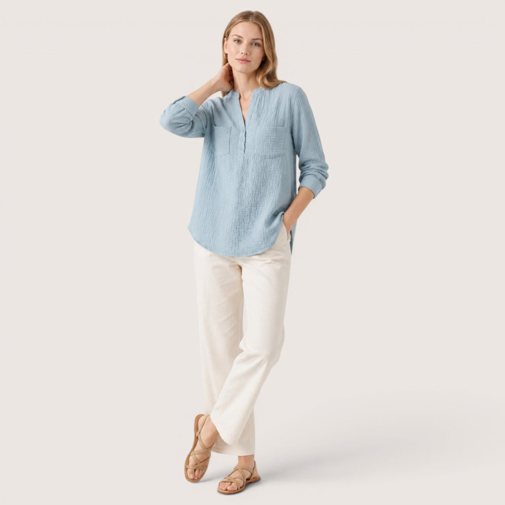 Roselune | Women’s Relaxed Textured Henley Blouse