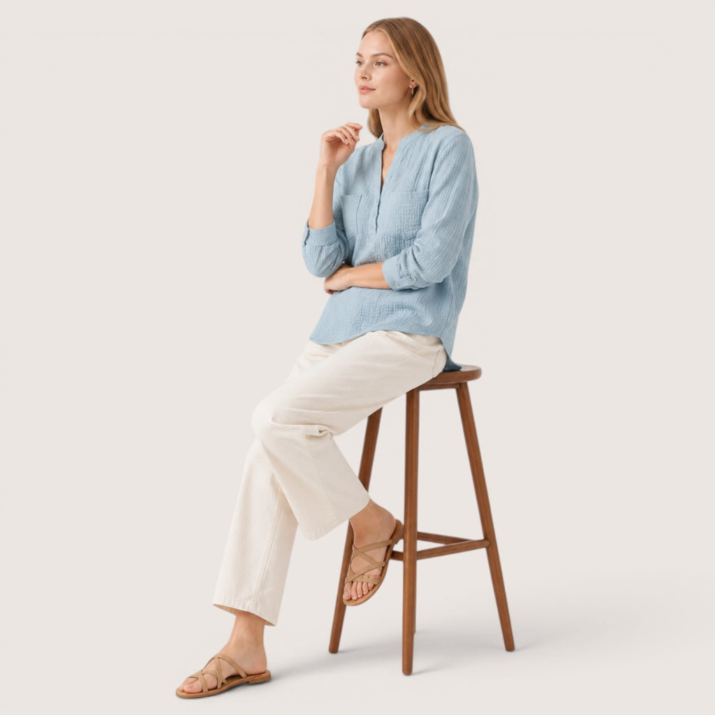 Roselune | Women’s Relaxed Textured Henley Blouse