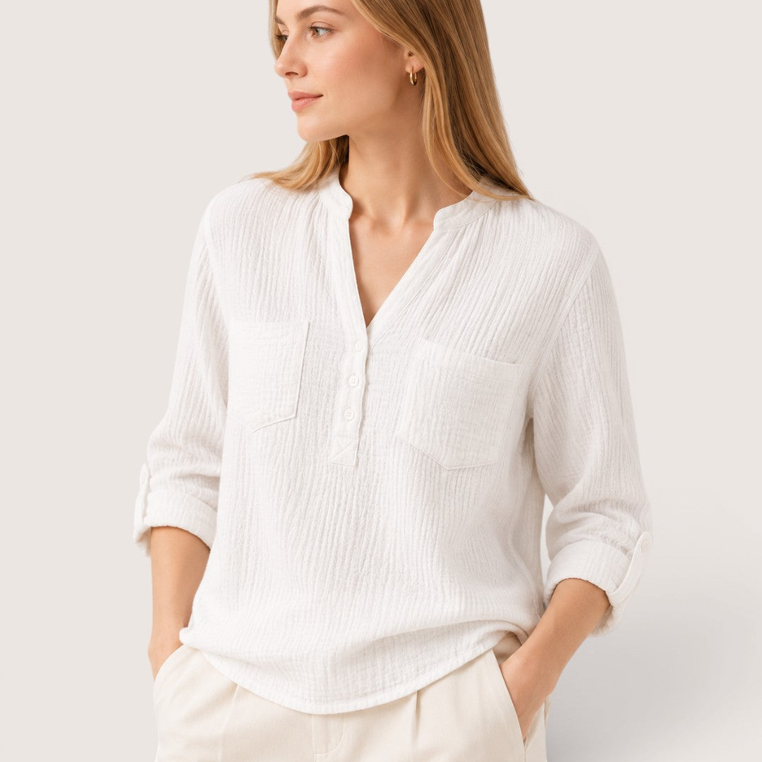 Roselune | Women’s Relaxed Textured Henley Blouse