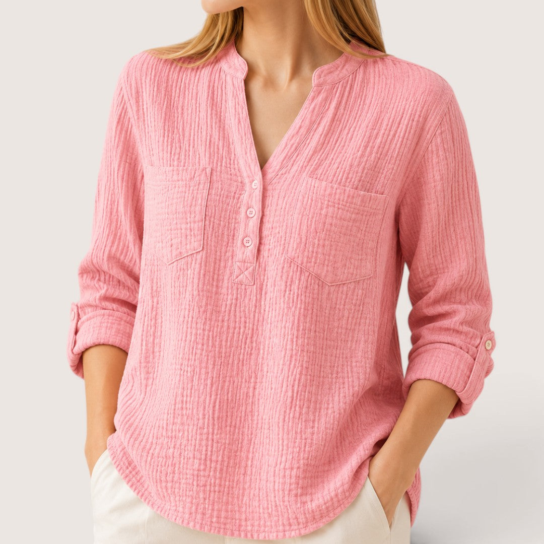 Roselune | Women’s Relaxed Textured Henley Blouse