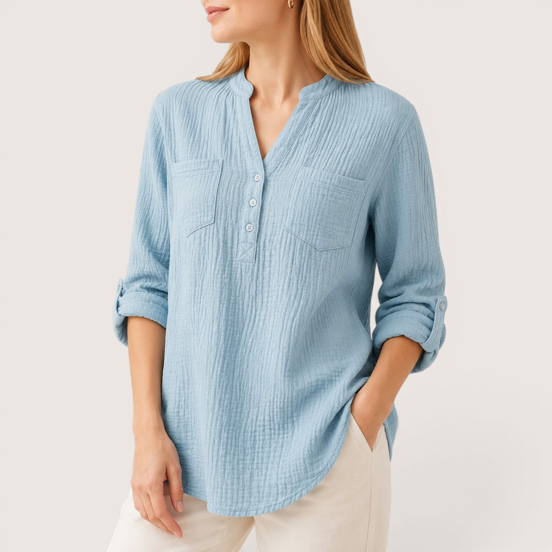Roselune | Women’s Relaxed Textured Henley Blouse