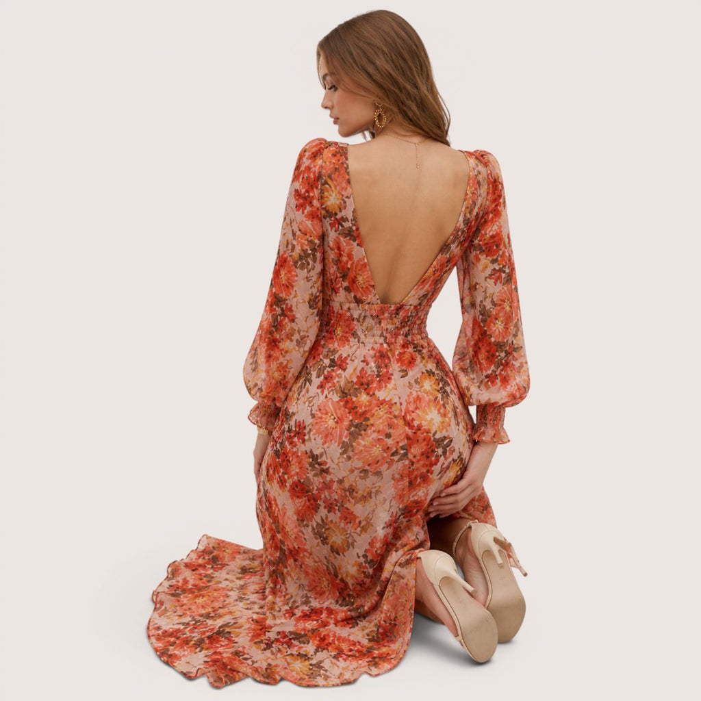 Solmira | Women’s Floral V-Neck Ruffle Midi Dress