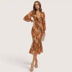Solmira | Women’s Floral V-Neck Ruffle Midi Dress