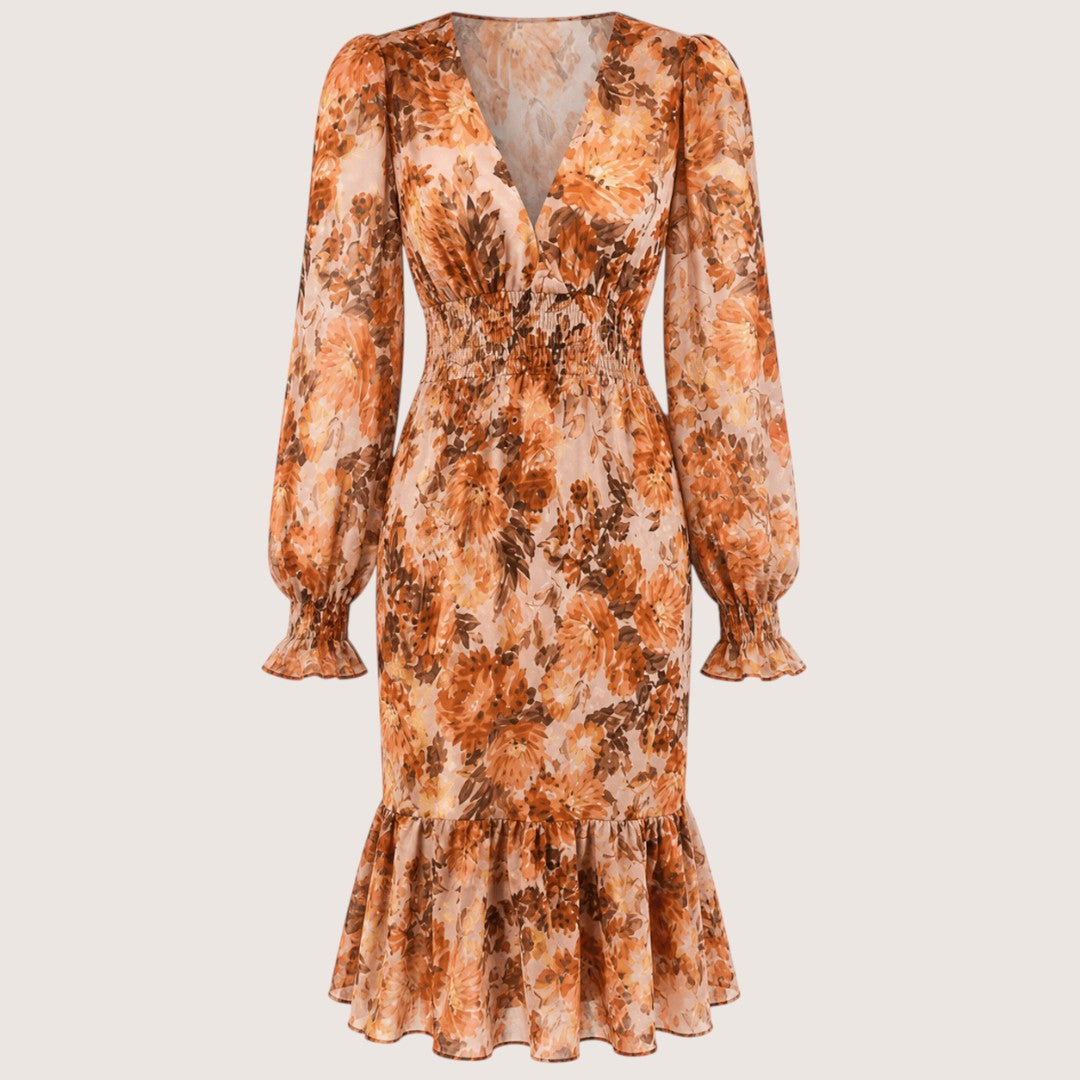 Solmira | Women’s Floral V-Neck Ruffle Midi Dress
