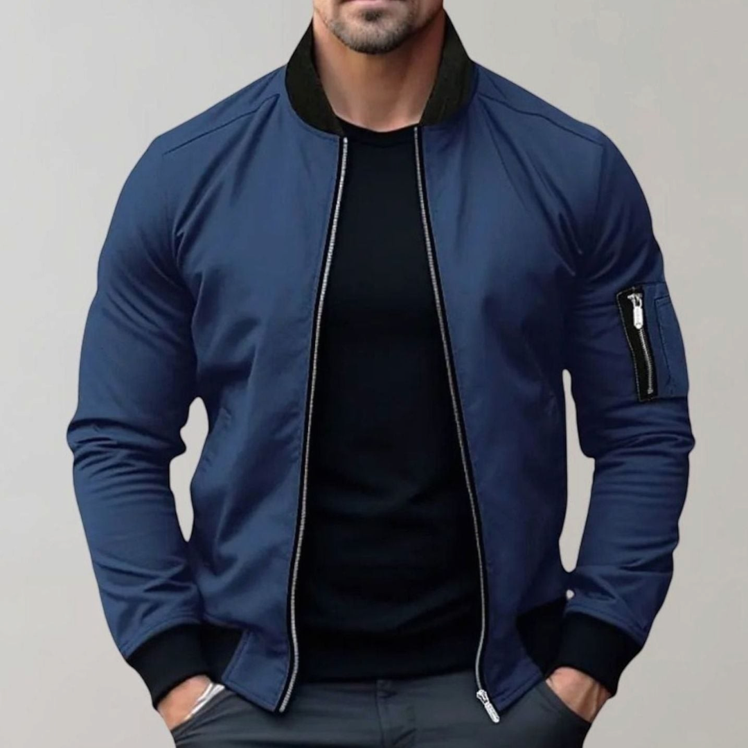 Declan | Men's Slim Fit Zip-Up Ribbed Collar Bomber Jacket