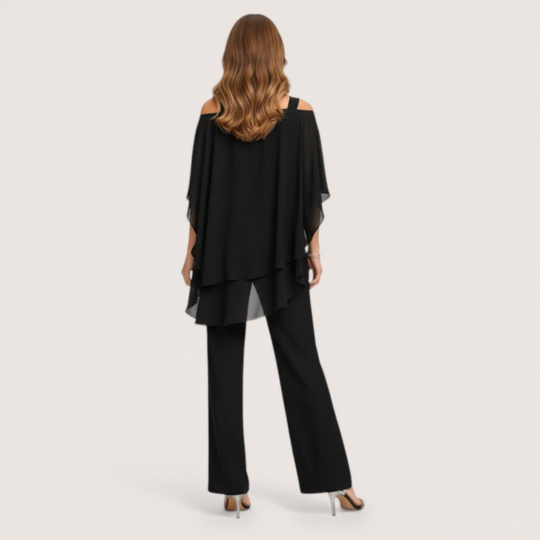 Elara | Women’s Two-Piece Chiffon Top and Wide Leg Pants Set