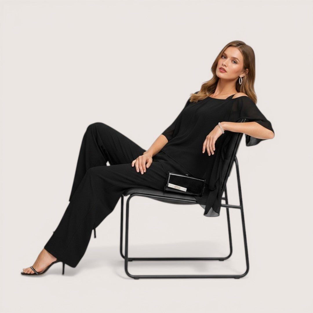 Elara | Women’s Two-Piece Chiffon Top and Wide Leg Pants Set