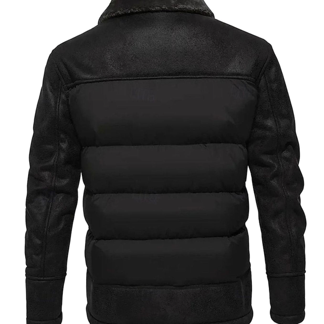 Ethan | Men's Quilted Faux Leather Sherpa-Collar Jacket