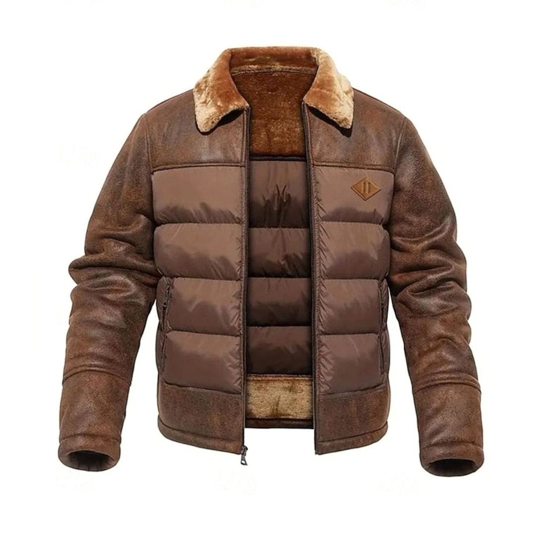 Ethan | Men's Quilted Faux Leather Sherpa-Collar Jacket