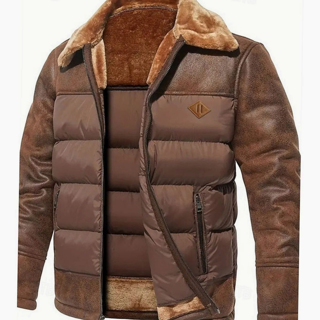 Ethan | Men's Quilted Faux Leather Sherpa-Collar Jacket