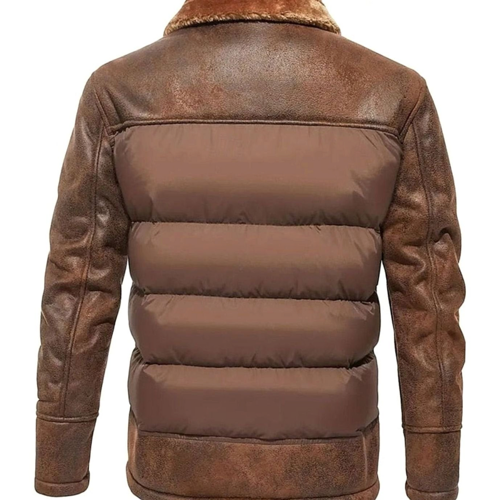 Ethan | Men's Quilted Faux Leather Sherpa-Collar Jacket