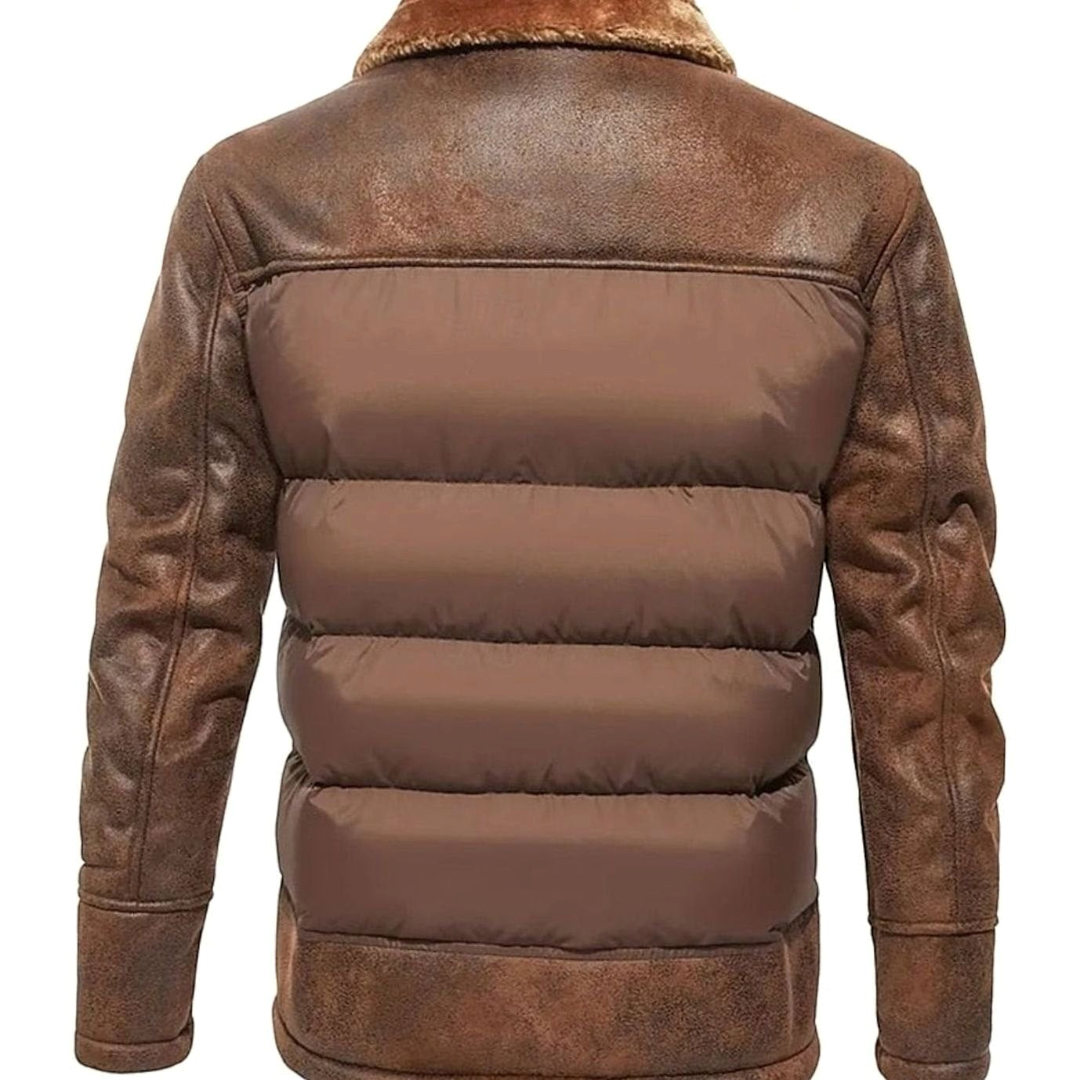 Ethan | Men's Quilted Faux Leather Sherpa-Collar Jacket