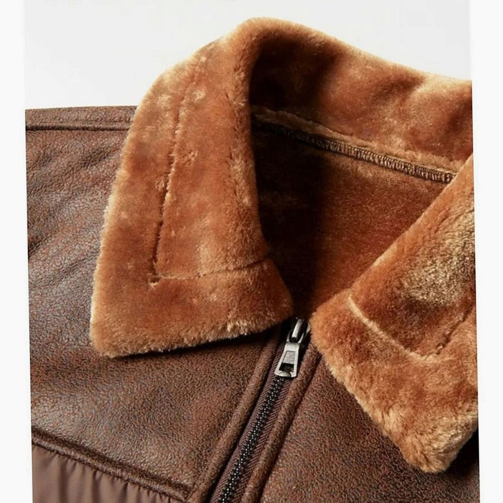 Ethan | Men's Quilted Faux Leather Sherpa-Collar Jacket
