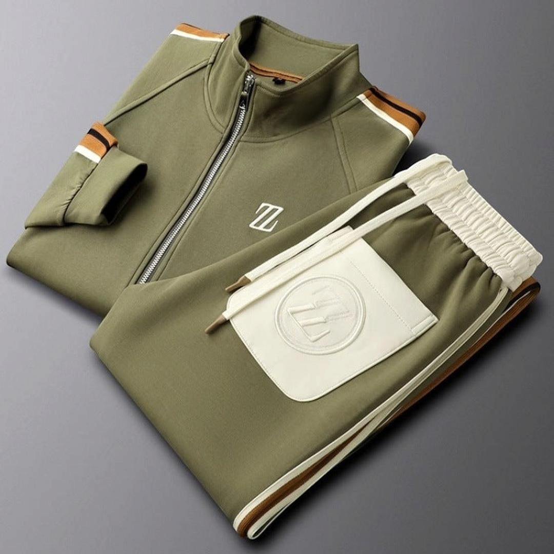Freddie| Men's Two-Piece Zip-Front Tracksuit Set Contrast Stripe