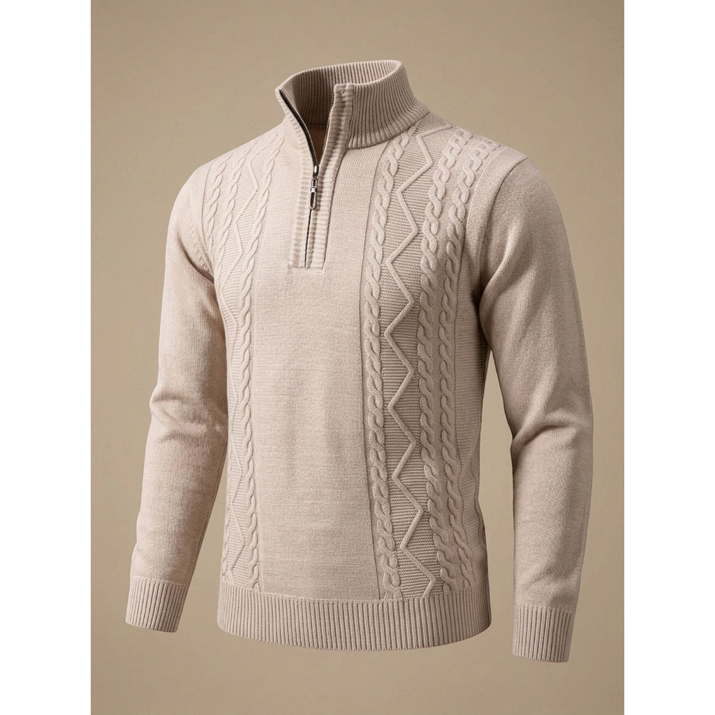 George | Men's Cable-Knit Quarter-Zip Stand-Collar Sweater