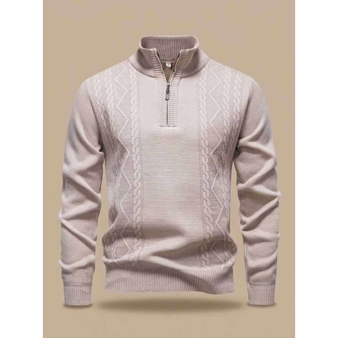 George | Men's Cable-Knit Quarter-Zip Stand-Collar Sweater